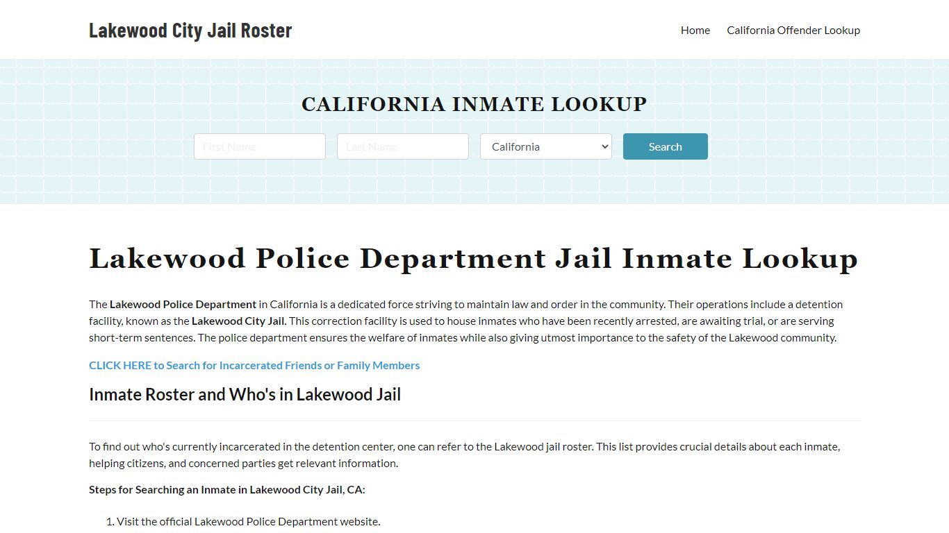 Lakewood Police Department & City Jail, CA Inmate Roster, Arrests, Mugshots