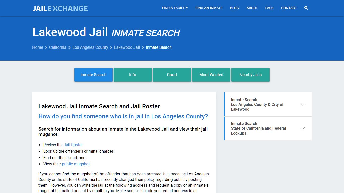 Inmate Search: Roster & Mugshots - Lakewood Jail, CA - Jail Exchange